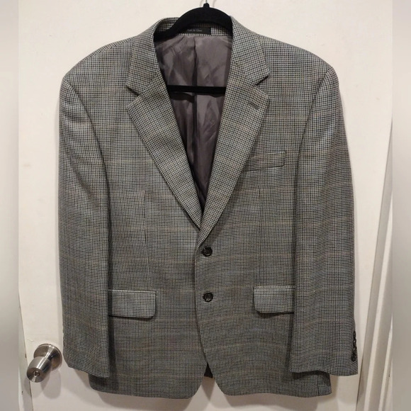 Chaps Men's Multicolor Hounds tooth Silk & Wool Blend Blazer Jacket Size 40S - Picture 1 of 9